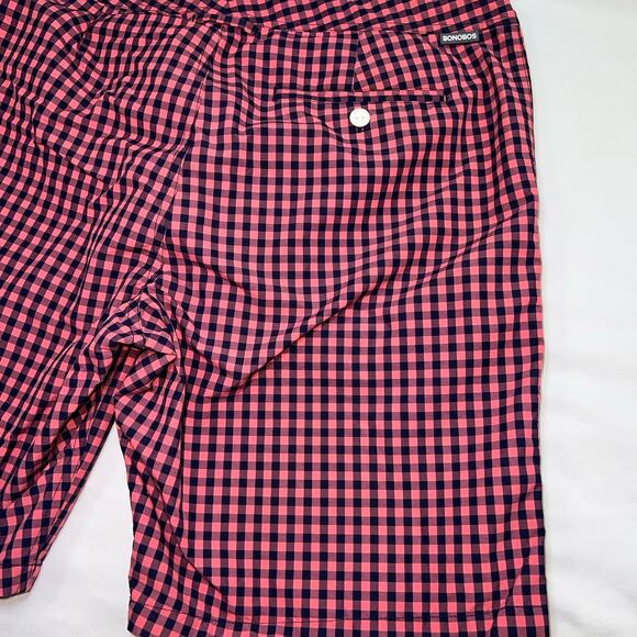 Bonobos Swim Trunks Size 33 Pink Blue Gingham Button Front Mesh Lined Preppy Dad - Picture 13 of 14